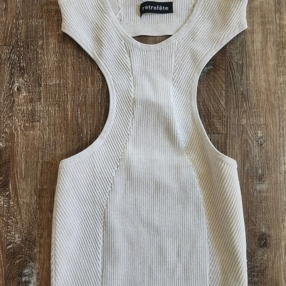 Retrofete Silver Metallic Dress Cut Out Open Back Sleeveless Size XS